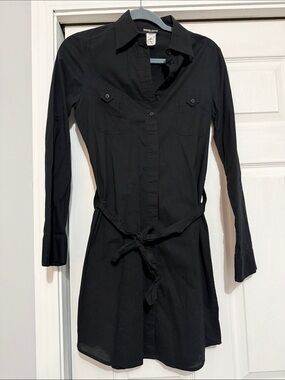 Guess Black Long-Sleeve Shirt Dress with Tie Waist